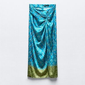 ZARA knotted printed satin effect skirt